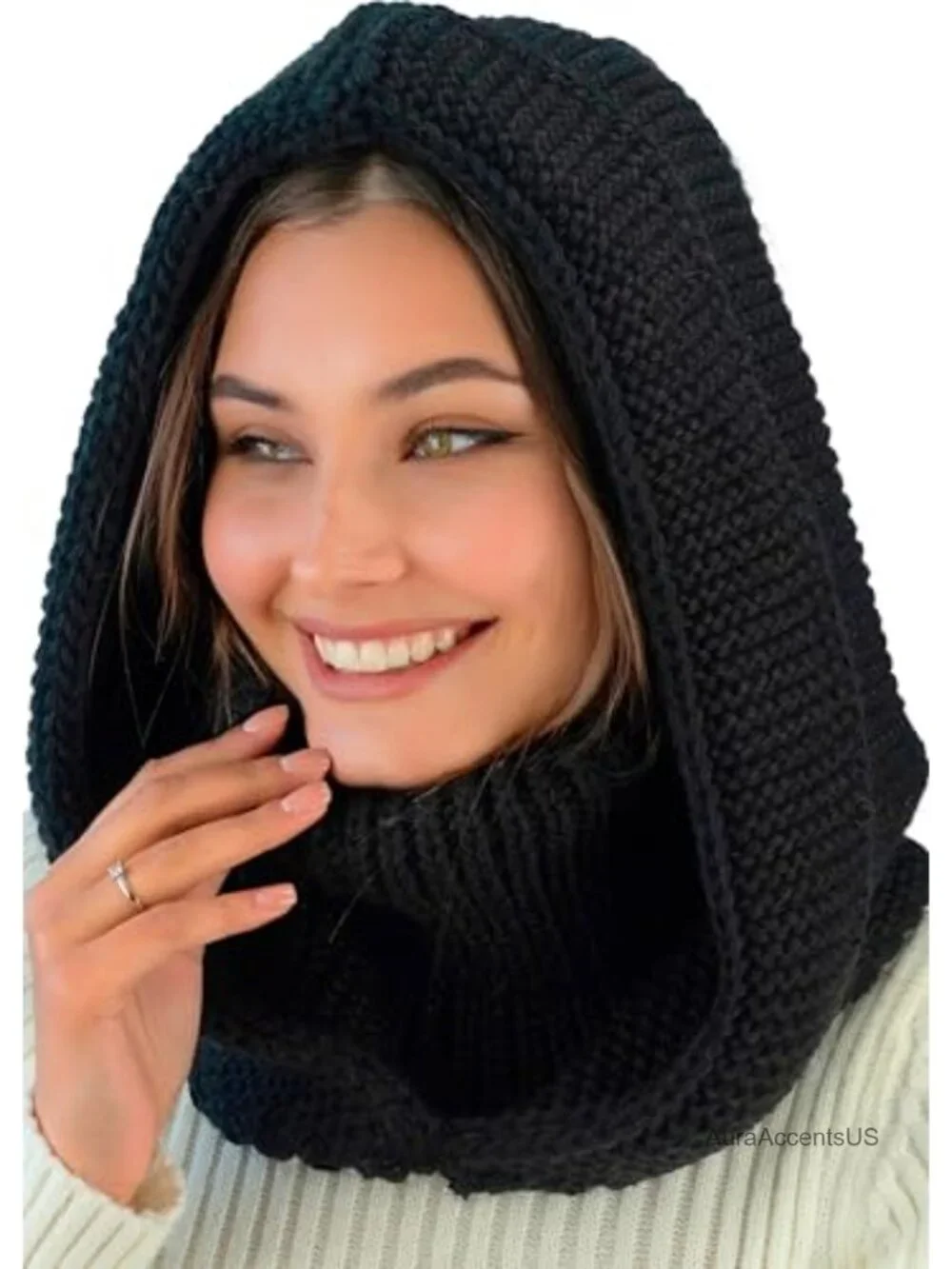 Wool Balaclava Hood with Neck Gaiter Women Knit Hat Scarf Combo One Size